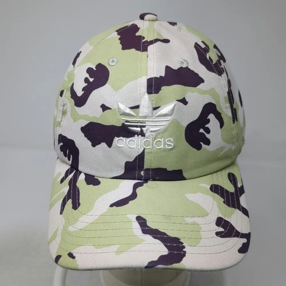 adidas Baseball Cap Green White Purple Camo Trefoil Logo One Size Slideback Hat